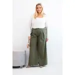 Spodnie damskie Plus Size z szerokimi nogawkami i plisowaniem khaki-2