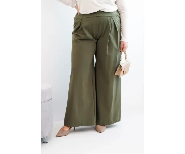 Spodnie damskie Plus Size z szerokimi nogawkami i plisowaniem khaki-1