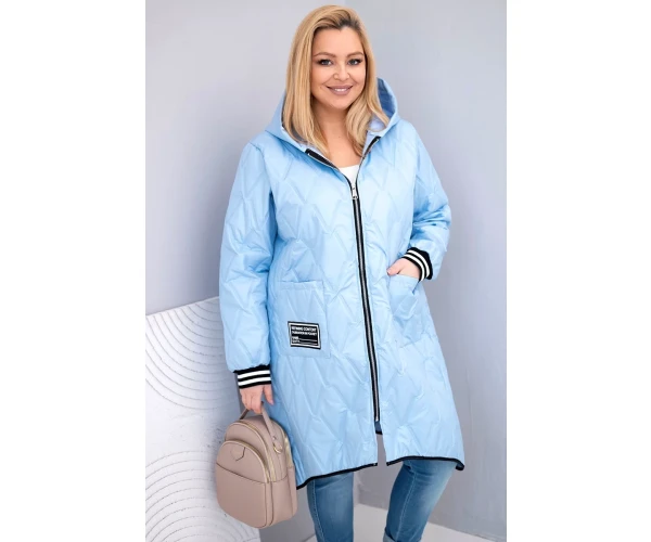 Kurtka damska Plus Size pikowana z kapturem i sportowymi mankietami niebieska-1