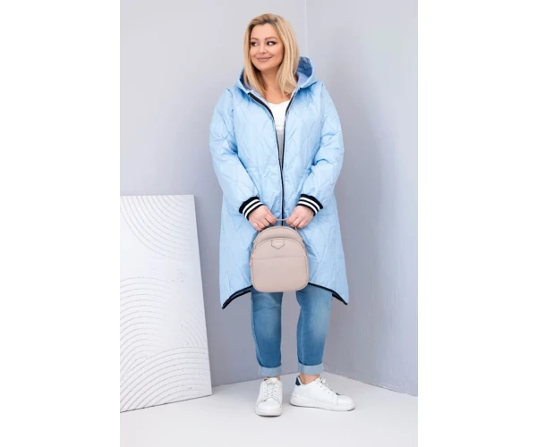 Kurtka damska Plus Size pikowana z kapturem i sportowymi mankietami niebieska-2