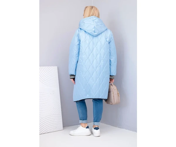 Kurtka damska Plus Size pikowana z kapturem i sportowymi mankietami niebieska-3