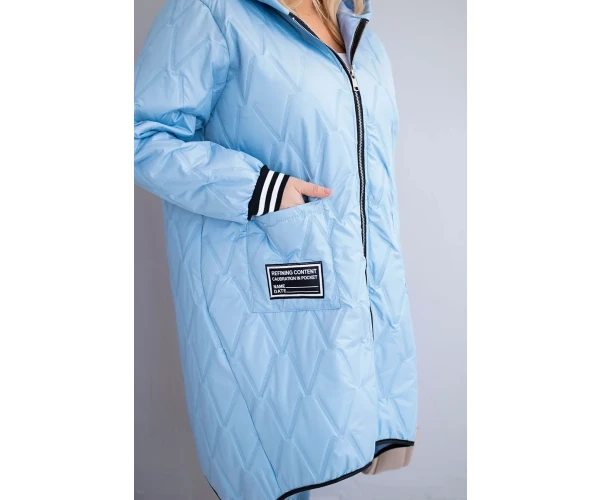 Kurtka damska Plus Size pikowana z kapturem i sportowymi mankietami niebieska-4