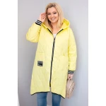 Kurtka damska Plus Size pikowana z kapturem i sportowymi mankietami żółta-1