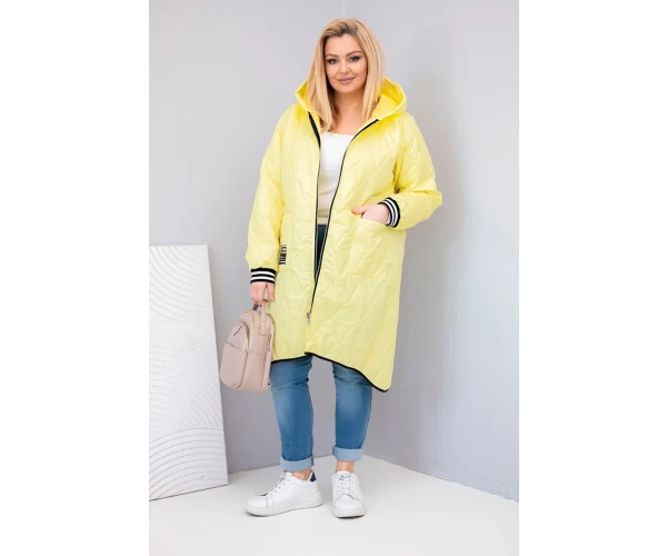Kurtka damska Plus Size pikowana z kapturem i sportowymi mankietami żółta-2