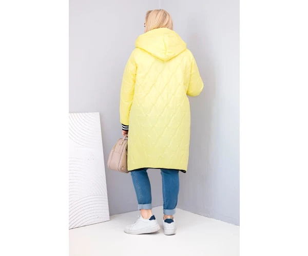 Kurtka damska Plus Size pikowana z kapturem i sportowymi mankietami żółta-3