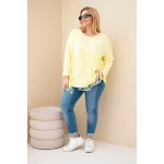 Bluzka damska bawełniana Plus Size z frędzlami żółta-3