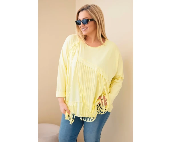Bluzka damska bawełniana Plus Size z frędzlami żółta-1