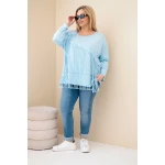 Bluzka damska bawełniana Plus Size z frędzlami niebieska-3