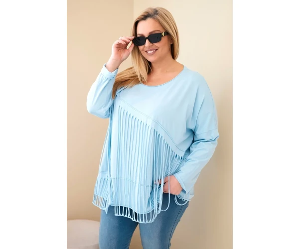 Bluzka damska bawełniana Plus Size z frędzlami niebieska-1