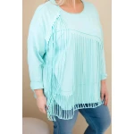 Bluzka damska bawełniana Plus Size z frędzlami miętowa-2
