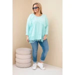 Bluzka damska bawełniana Plus Size z frędzlami miętowa-3