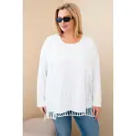 Bluzka damska bawełniana Plus Size z frędzlami biała-1