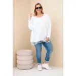 Bluzka damska bawełniana Plus Size z frędzlami biała-3