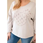 Bluzka damska bawełniana Plus Size z dekoltem V beżowa-2