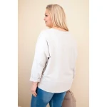 Bluzka damska bawełniana Plus Size z dekoltem V beżowa-4