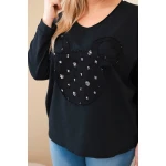 Bluzka damska bawełniana Plus Size z dekoltem V czarna-2