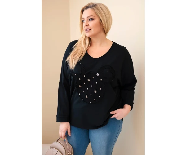 Bluzka damska bawełniana Plus Size z dekoltem V czarna-1