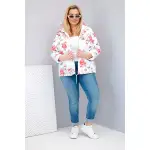 Kurtka damska wiosenna pikowana Plus Size z kapturem i kwiatowym wzorem biała-2