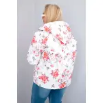 Kurtka damska wiosenna pikowana Plus Size z kapturem i kwiatowym wzorem biała-3