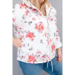 Kurtka damska wiosenna pikowana Plus Size z kapturem i kwiatowym wzorem biała-4
