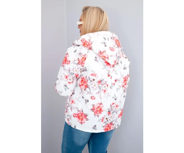 Kurtka damska wiosenna pikowana Plus Size z kapturem i kwiatowym wzorem biała-3
