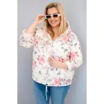 Kurtka damska wiosenna pikowana Plus Size z kapturem i kwiatowym wzorem żółta-1
