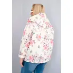 Kurtka damska wiosenna pikowana Plus Size z kapturem i kwiatowym wzorem żółta-3