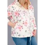 Kurtka damska wiosenna pikowana Plus Size z kapturem i kwiatowym wzorem żółta-4
