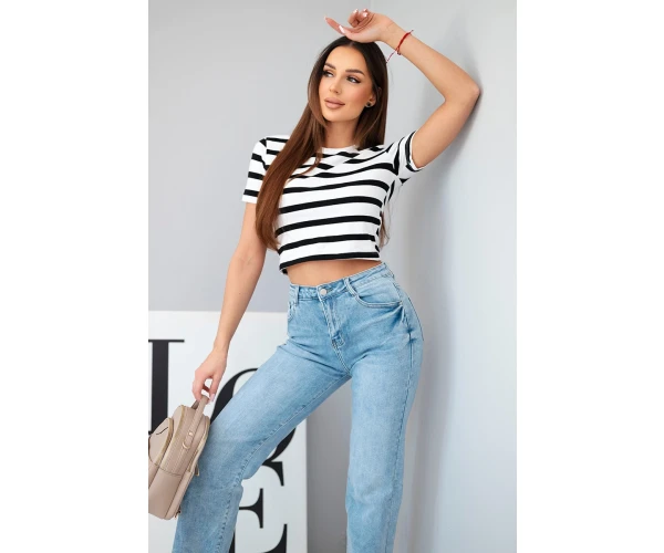 Spodnie damskie jeansowe z szeroką nogawką i wysokim stanem-1