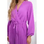Sukienka wiązana z plisowanym dołem fioletowa-4