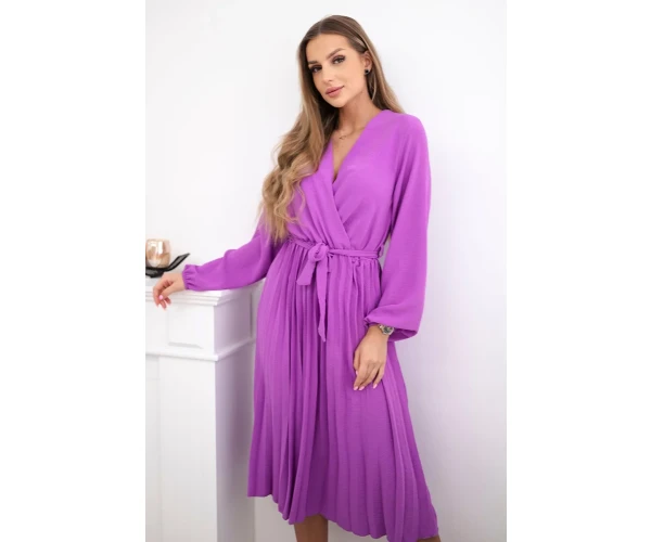 Sukienka wiązana z plisowanym dołem fioletowa-1