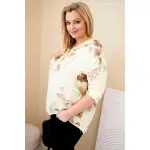 Bluzka damska Plus Size z wiskozy z kapturem i kwiatowym wzorem żółta-1