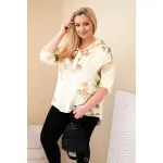 Bluzka damska Plus Size z wiskozy z kapturem i kwiatowym wzorem żółta-2