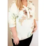 Bluzka damska Plus Size z wiskozy z kapturem i kwiatowym wzorem żółta-3