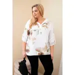 Bluzka damska Plus Size z wiskozy z kapturem i kwiatowym wzorem biała-2