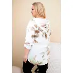 Bluzka damska Plus Size z wiskozy z kapturem i kwiatowym wzorem biała-3