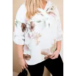 Bluzka damska Plus Size z wiskozy z kapturem i kwiatowym wzorem biała-4