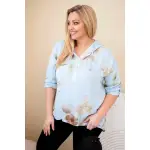 Bluzka damska Plus Size z wiskozy z kapturem i kwiatowym wzorem niebieska-1