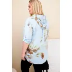 Bluzka damska Plus Size z wiskozy z kapturem i kwiatowym wzorem niebieska-3