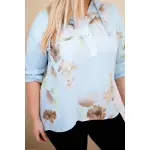 Bluzka damska Plus Size z wiskozy z kapturem i kwiatowym wzorem niebieska-4
