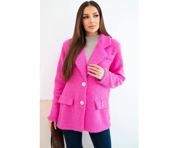 Kurtka damska z miękkiego baranka z kołnierzem różowa-1