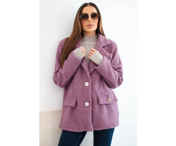 Kurtka damska z miękkiego baranka z kołnierzem fioletowa-1