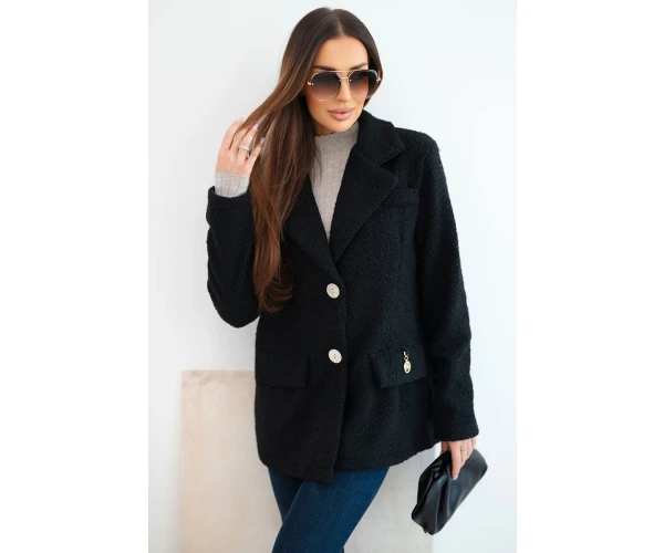 Kurtka damska z miękkiego baranka z kołnierzem czarna-1