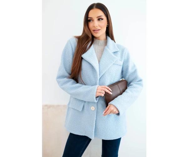 Kurtka damska z miękkiego baranka z kołnierzem niebieska-1