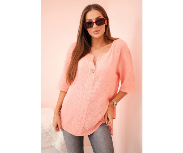 Koszula damska muślinowa z guzikiem morelowa-1