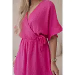 Sukienka muślinowa taliowana różowa-4