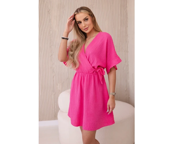 Sukienka muślinowa taliowana różowa-1
