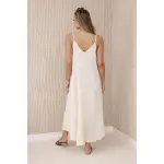 Sukienka muślinowa na ramiączkach jasno beżowa-3