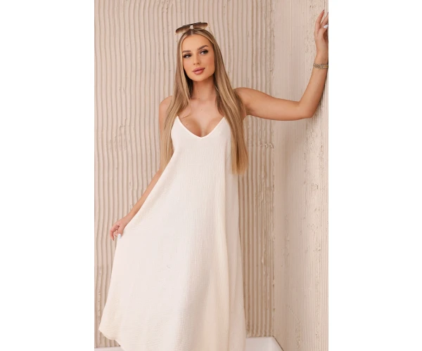 Sukienka muślinowa na ramiączkach jasno beżowa-1