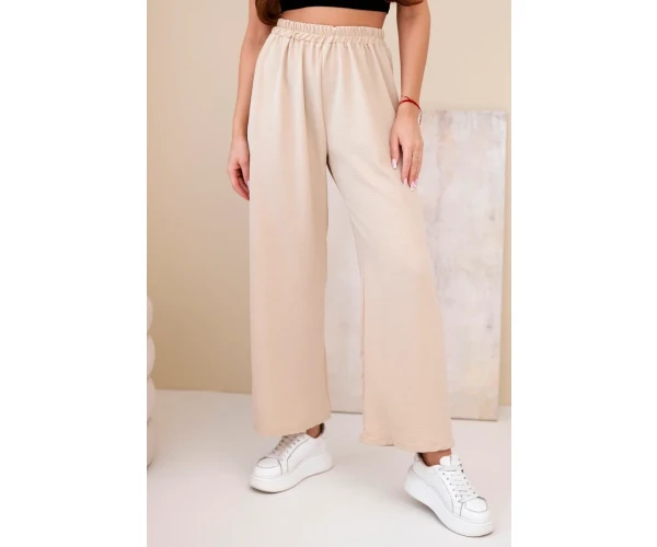 Spodnie z szeroką nogawką ciemno beżowe-1